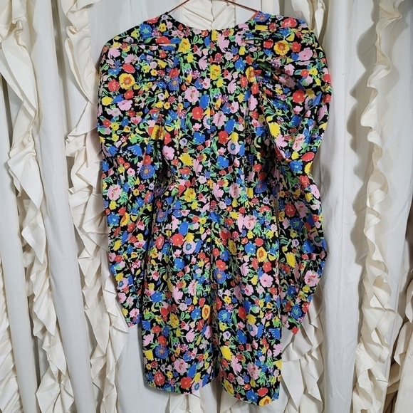 Zara Floral Puff Shoulder Mini Dress XS Dramatic Gigot Statement Sleeve Cotton - Picture 9 of 12